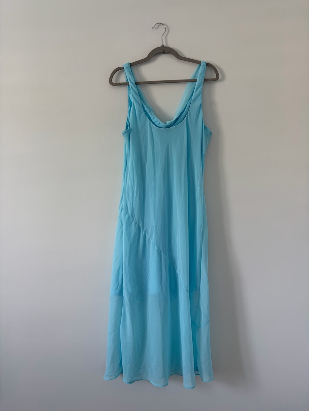 Abercrombie & Fitch Light Blue Cowl Neck Midi Sleeveless Boho Chiffon Dress XL - Picture 4 of 11